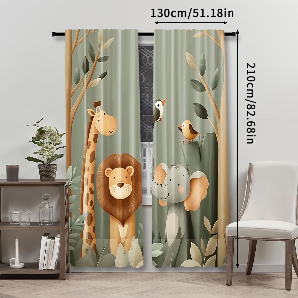 TEMU Set Of 2, Humorous Nature-, Featuring Digital Prints Of A Lion, Elephant, Giraffe, And Bird, With Rod For Living Room And Bedroom Decoration