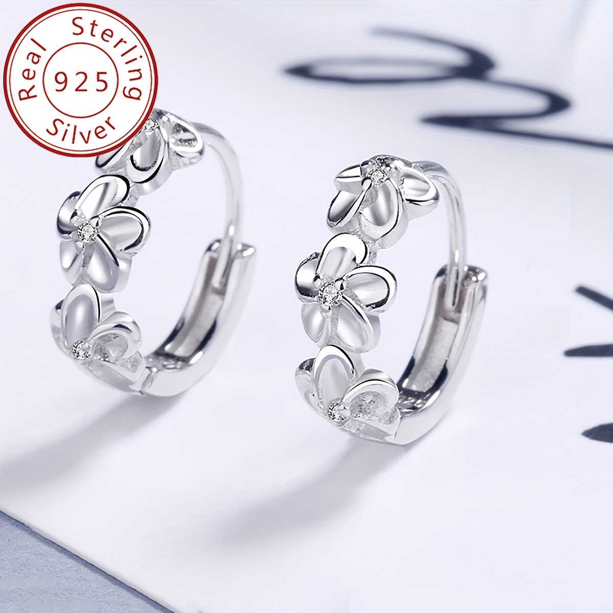 

Tiny Delicate 925 Sterling Silver Hypoallergenic Hoop Earrings With Flower Design Elegant Simple Style For Women Daily Casual
