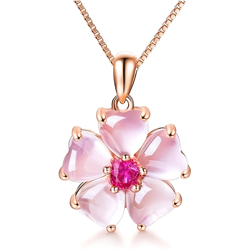 Image of Elegant Inlaid Synthetic Synthetic Zirconia Cute Flower Pendant Necklace For Women, Wedding Necklace, Accessory For Daily Wear, Casual, Parties, Vacations, And Dates