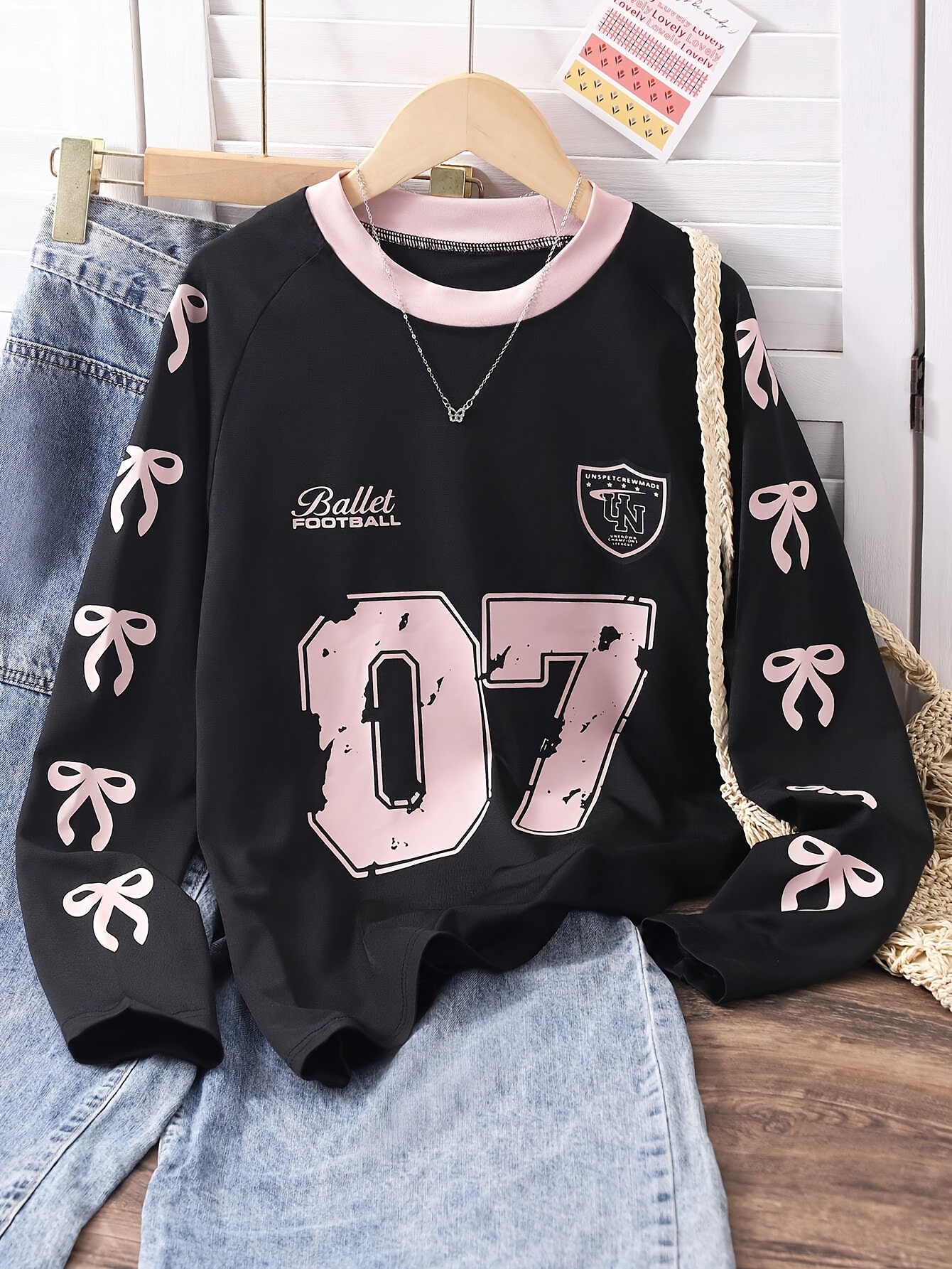 women's casual long sleeve t shirt bow number 07 graphic