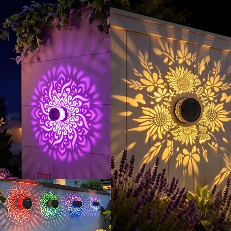 TEMU 2 Pack Solar Fence Lights Outdoor, Metal Solar Powered Step Lights Sunflower Theme, Hanging Led Waterproof Decorative Lighting For Garden Patio