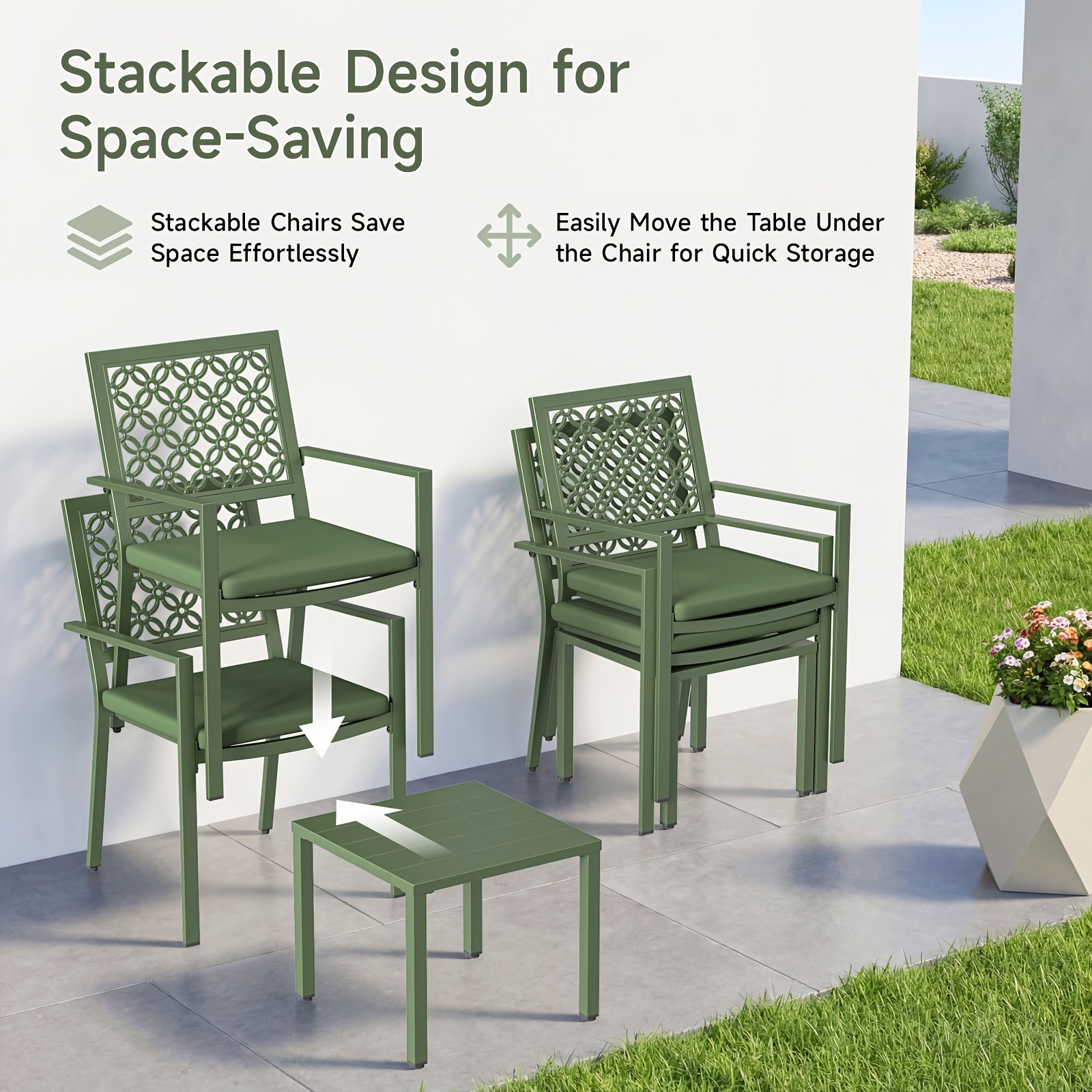 3pcs Outdoor Bistro Set, Stackable Metal Steel Outdoor Table And Chairs, Waterproof Rustproof Patio Furniture Conversation Set for Porch Garden Balcony Backyard, Sage Green