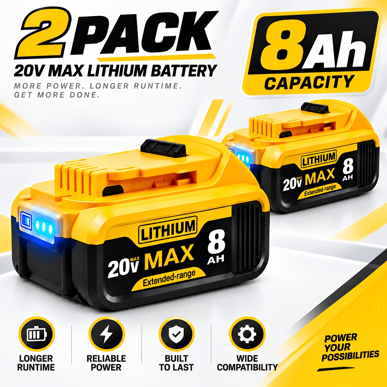TEMU 20v 8ah Battery For Compatible Battery 2pcs With For 20 Volt Battery Dcb200 Dcb201 Dcb206 Dcb210 Dcb203 For 20v Cordless Power Tools