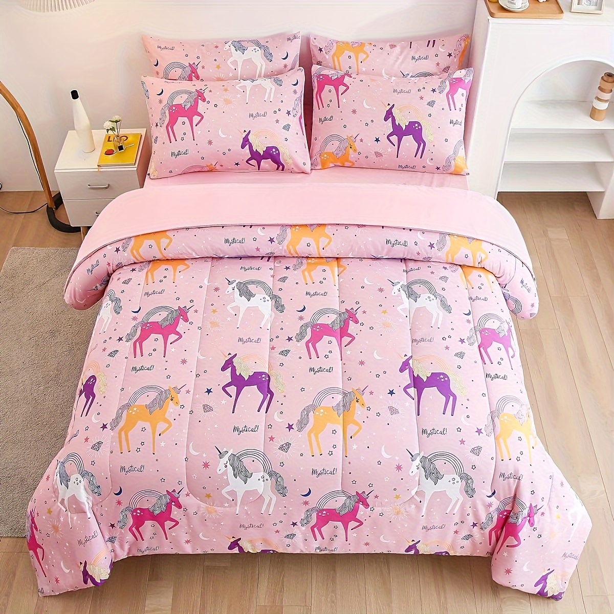 TEMU 4/5pcs Unicorn Comforter Sets, Twin/queen Size Bed In A Bag, Ultra Soft Comforter And Sheet Sets, All Season Bedding Set
