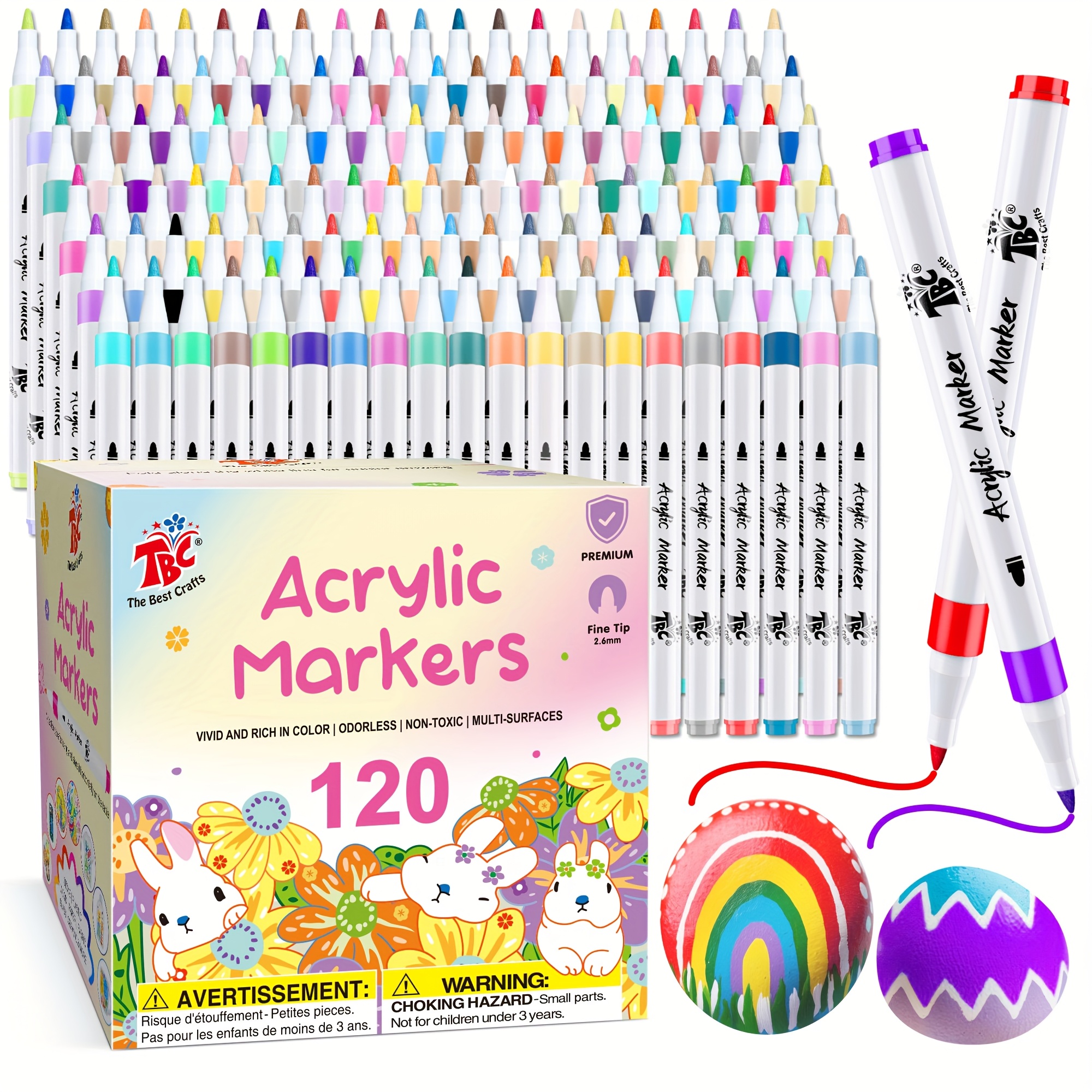 TEMU Tbc The Best Crafts 120 Colors Acrylic Paint Markers,professional Art Use, Non-toxic, , Suitable For Paper, Pottery, Stones,back To Shcool