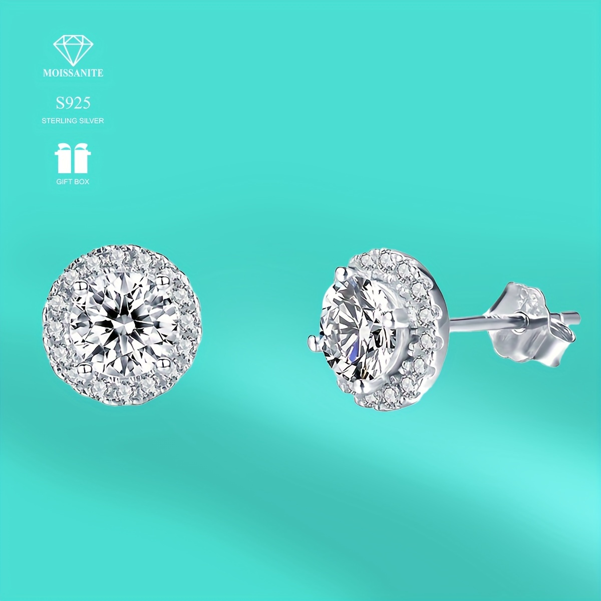 

925 Sterling Silver 1 Carat *2pcs High-quality Elegant Sexy Women's Earrings Stud, Elegant .