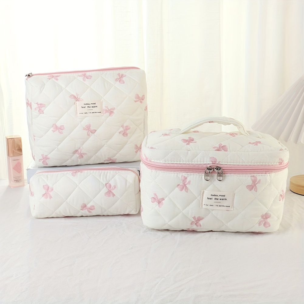 

Cotton Cosmetic Bag Set, Large Capacity, Portable Travel Toiletry Organizer, Butterfly Bow Design, Gender-neutral, Unscented, Non- Makeup Storage Pouches