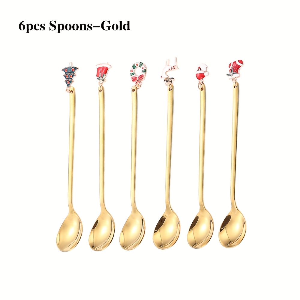 TEMU Juego y tenedor navideño de café de 6/12 piezas, juego de cucharas de postre de muñeca , cuchara navideña de acero inoxidable para mezclar, para