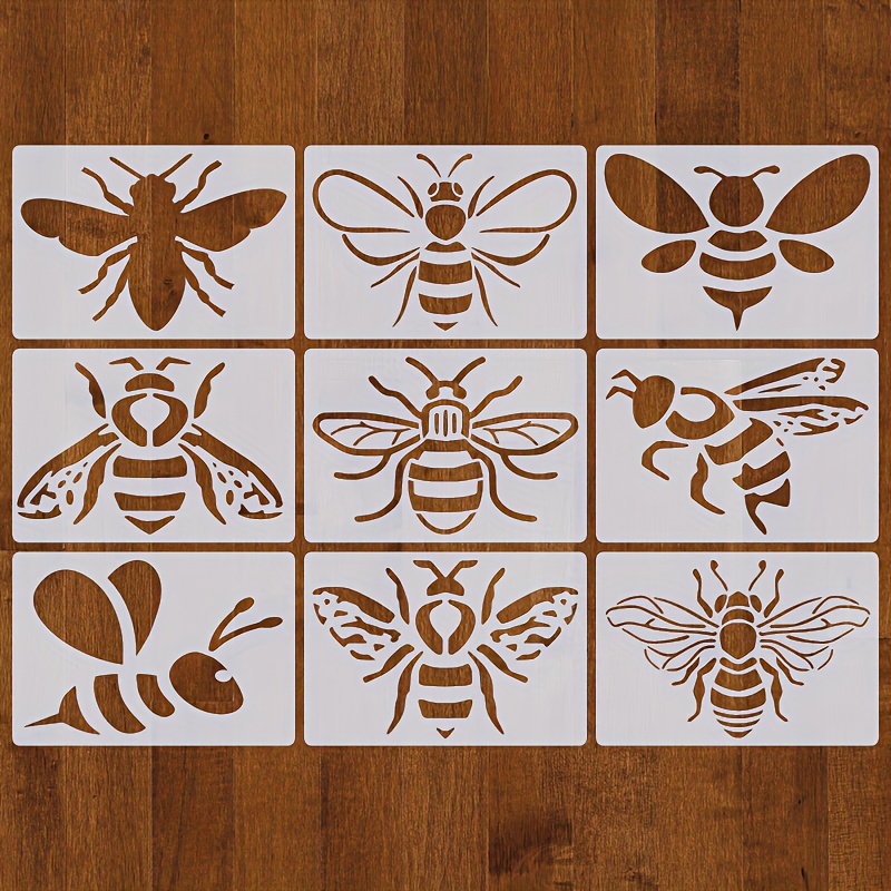 

9-piece Bee Painting Stencils Set, 4.33x6.29" Reusable Diy Templates For Walls, Crafts, Canvas & More - Cute For Creative Family Projects