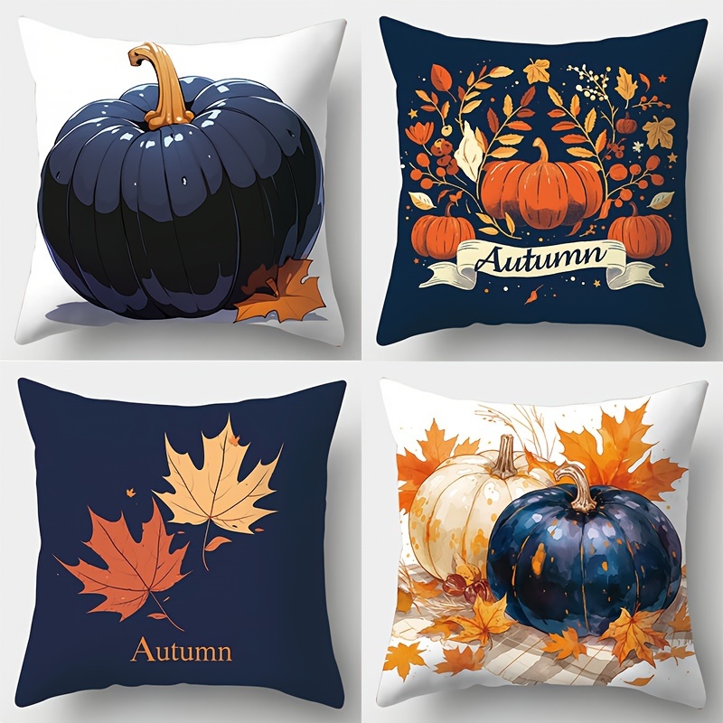 

Autumn Themed Pillow Covers - 4 Pieces, Contemporary Style, Single-sided Printing, Hand Wash Only, Zipper Closure, Suitable For Living Room Decor, Soft And Comfortable Fabric