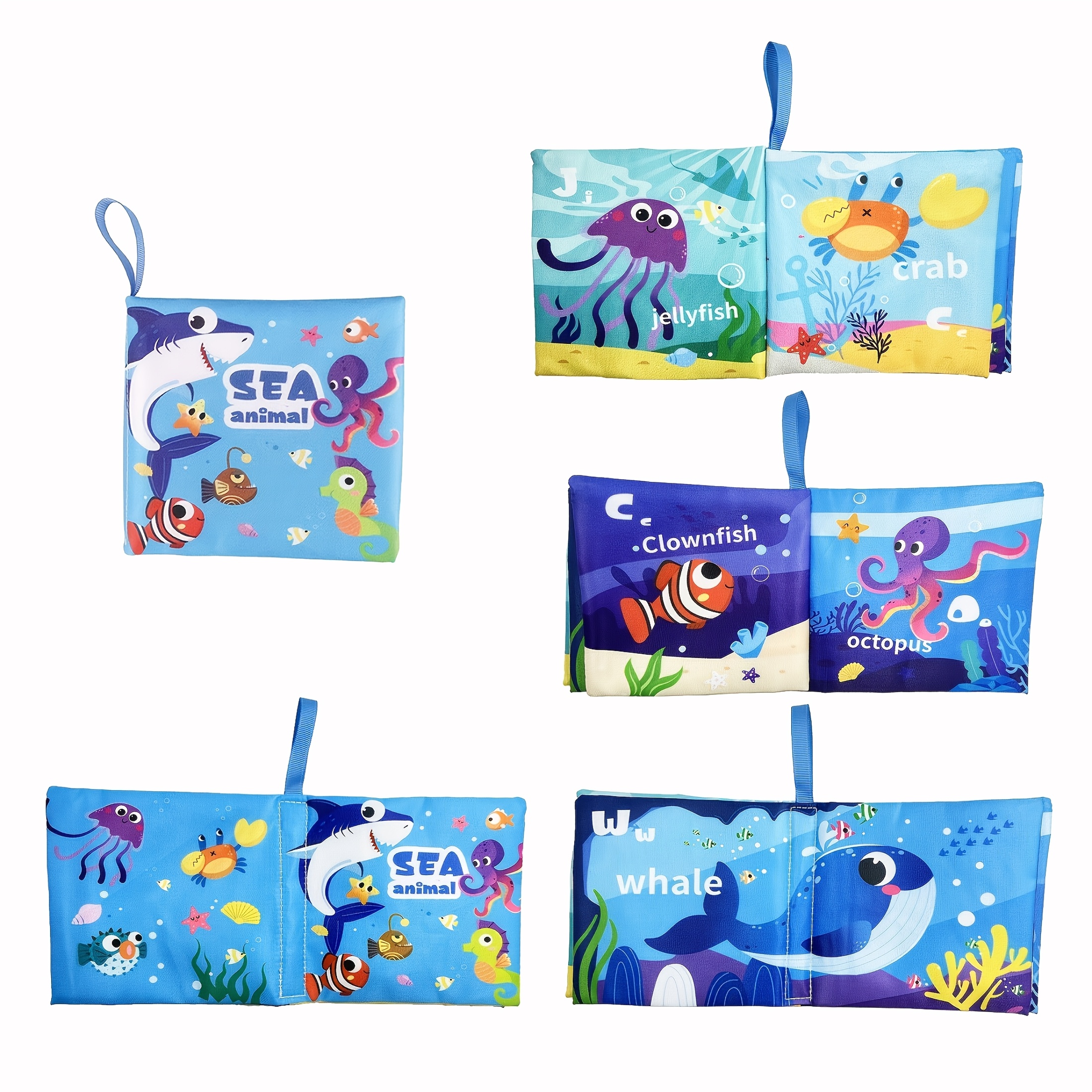 1pc Baby Cloth Book - Non-Tearable Soft Fabric, Ocean Animal & Multi-Theme Educational Toy with Interactive Learning Buttons, Infant Cognitive Development Book for Toddlers 0-3 Years (Pink/Green/Blue/Yellow), Baby Book, Sensory Stimulation, Vibrant Illustrations, Childsafe Material, Young Children