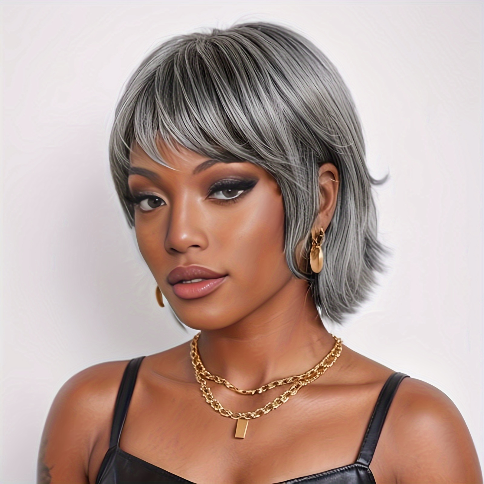 

Women Short Wig Straight Synthetic Wigs For Women Female Girls Layered Wavy Halloween Cosplay Costume Anime Party For Mom Hair Wigs Mother Daily Uses Summer Mullet Wig Grey