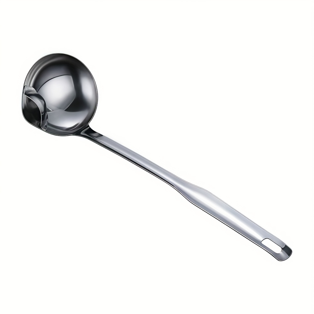 TEMU 1pc Stainless Steel Fat Separator Spoon - Kitchen Creative Oil And Soup Strainer, Ideal For Home Hot Pot And Soup Draining, Soup Ladl