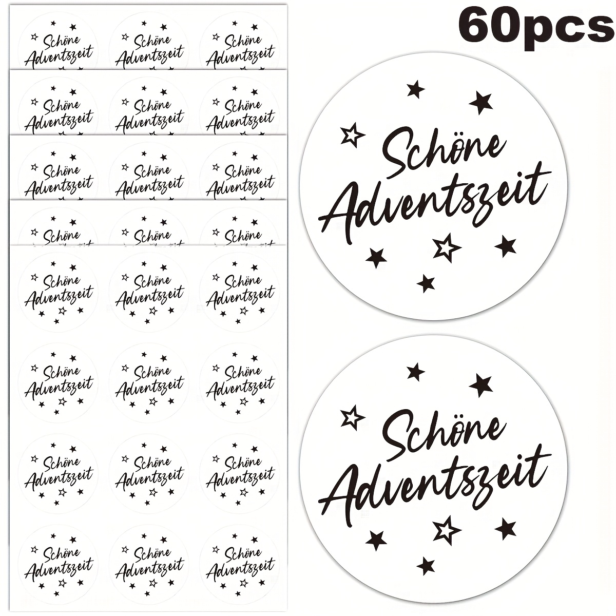 Image of 60pcs Christmas & Stickers Self-adhesive German "glück Zum " () Labels - 1.5 Inch Glossy Round/- Decals For Gift Wrapping, Cards, Doors, - Disposable Holiday Decorations For &