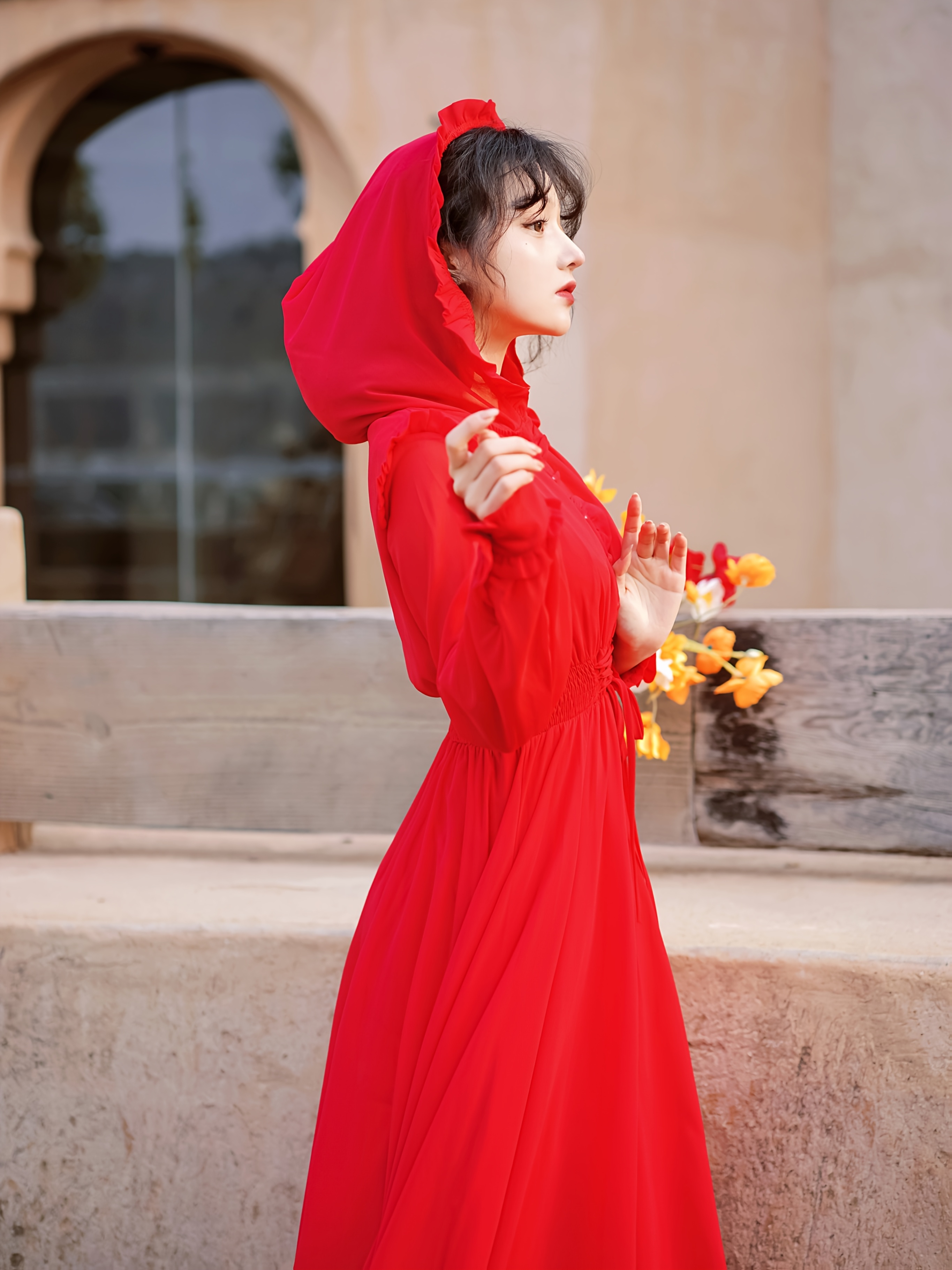 red dress ethnic Red Jacquard Woven Traditional Ethnic Gown For Girls
