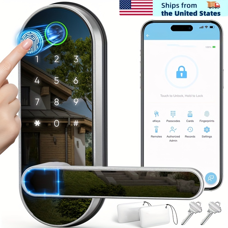 Smart Fingerprint Door Lock – Keyless Entry With Password, IC Card & Fingerprint, IP68 Weatherproof, For Home & Garage