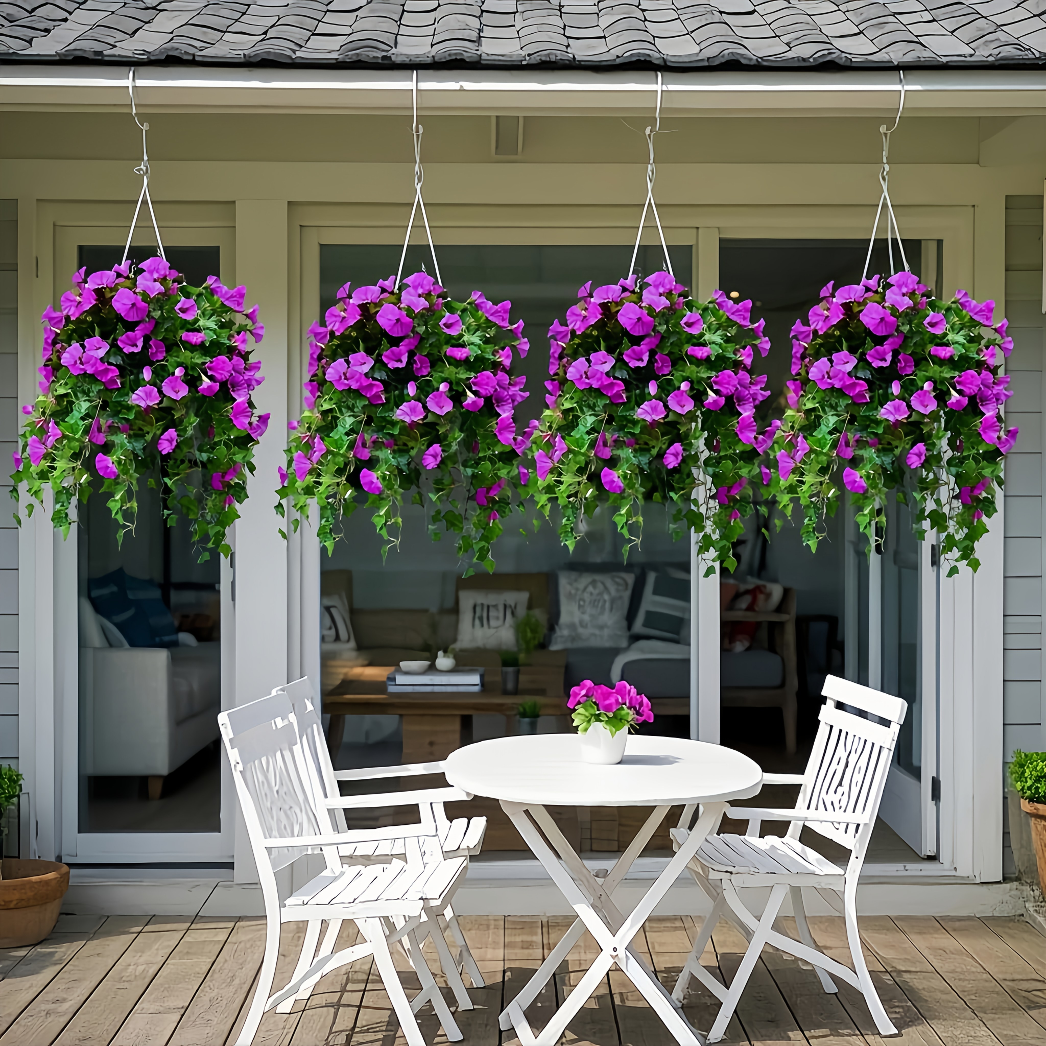 2pcs vibrant purple boston fern artificial plant hanging baskets ideal for indoor outdoor decor wedding garden porch   durable plastic uv resistant   spring   versatile home party decoration wedding decorations vibrant purple flowers artificial plants 0