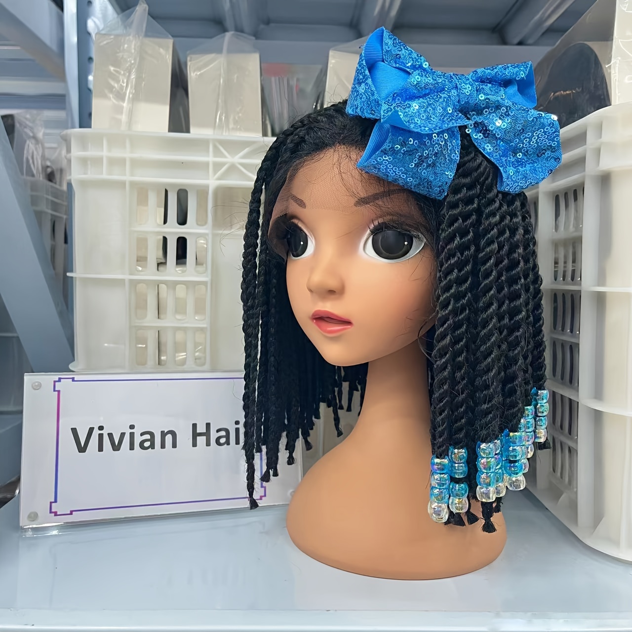 Children's Bow Beads Braid Ponytail Wig Headdress Hair - Temu