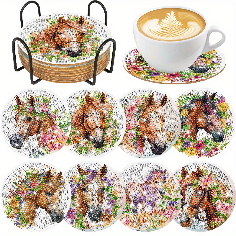 

8-piece Diamond Painting Coaster Set With Holder, Animal Theme Canvas Coasters For Adults And Beginners, Vibrant Diy Art Gift For Coffee Beverage Heat Protection