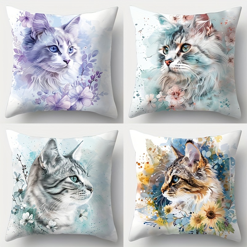 

4pcs New Cute Cat Creative Pillowcases, 17.72 * 17.72 Inch, Suitable For Living Room Sofas, Beds, Bedrooms, Home Decoration, Without Pillow .