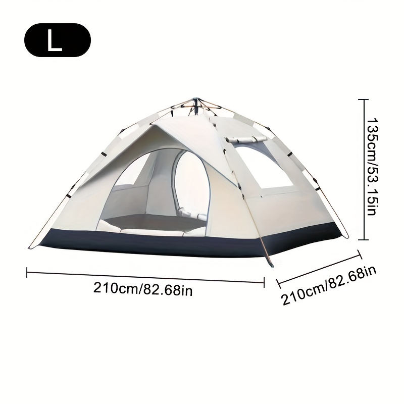TEMU 3 Seconds Quick Open Automatic Pop-up Tent With Fiberglass Poles | Oxford Cloth, Zip Closure, Suitable For Hiking, Travel, And Beach, Grey, Double Door, 2-person Capacity