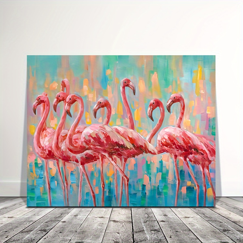 

1pc Wooden Framed Canvas Painting, Flamingo Bedroom Wall Decor Painting: A Flock Of Pink Flamingo Wall Art Canvas For Bathroom With Frame 11.8inch*15.7inch