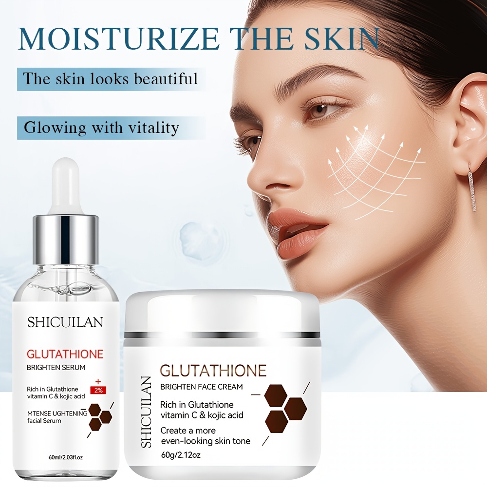 SHICUILAN Glutathione Brightening Set - 2pcs Cream and Serum Combo,  Enriched with Glutathione, Vitamin C, and Kojic Acid, Hypoallergenic  Skincare Ingredients, Gentle Texture, Suitable for * Types, ...