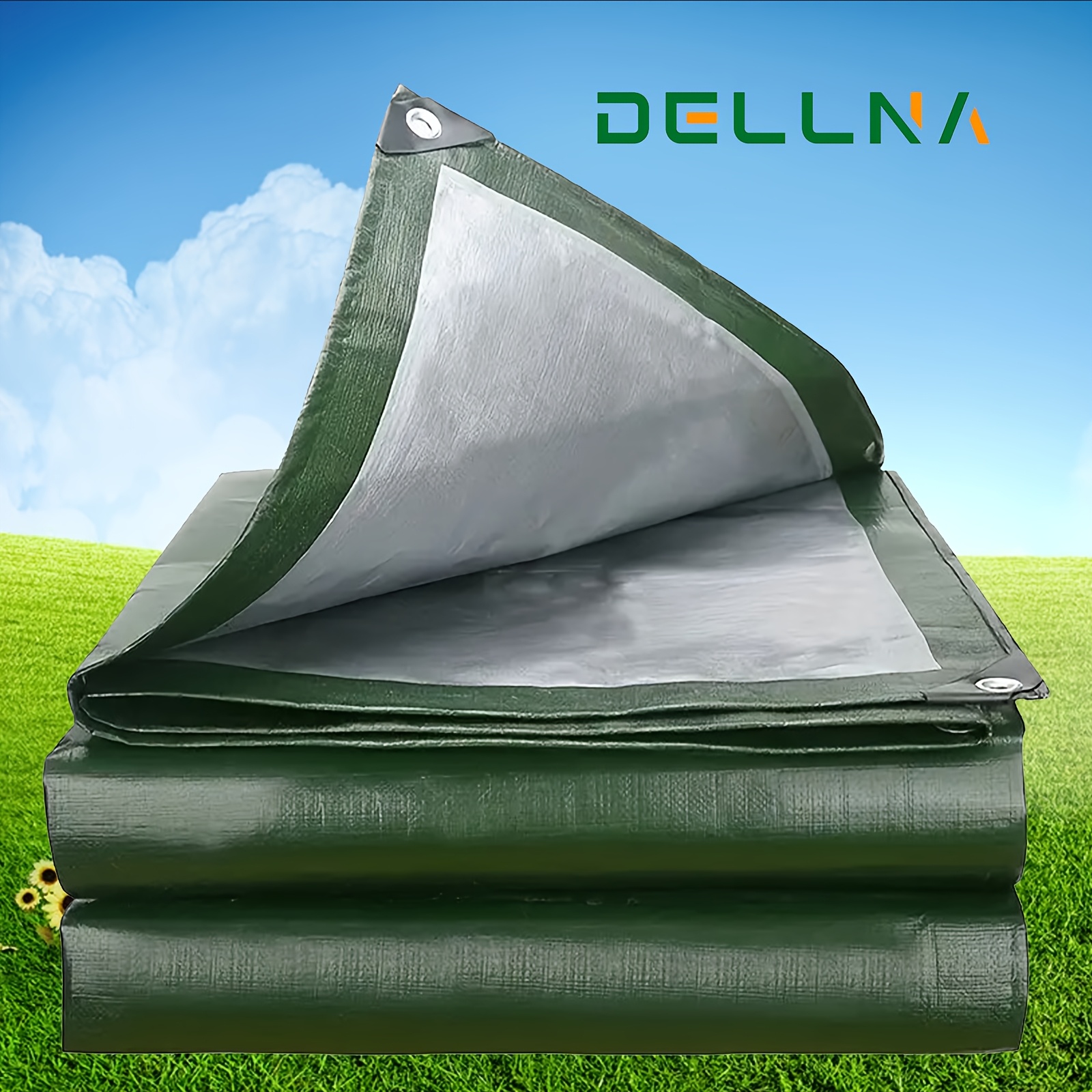 

Dellna Heavy-duty Waterproof Tarp - Silvery/green, Pe Material, Multi-, Reversible & Flexible With Reinforced Grommets, Outdoor Backyards, Gardens, Patios & Pool Decks - Breathable & Uv