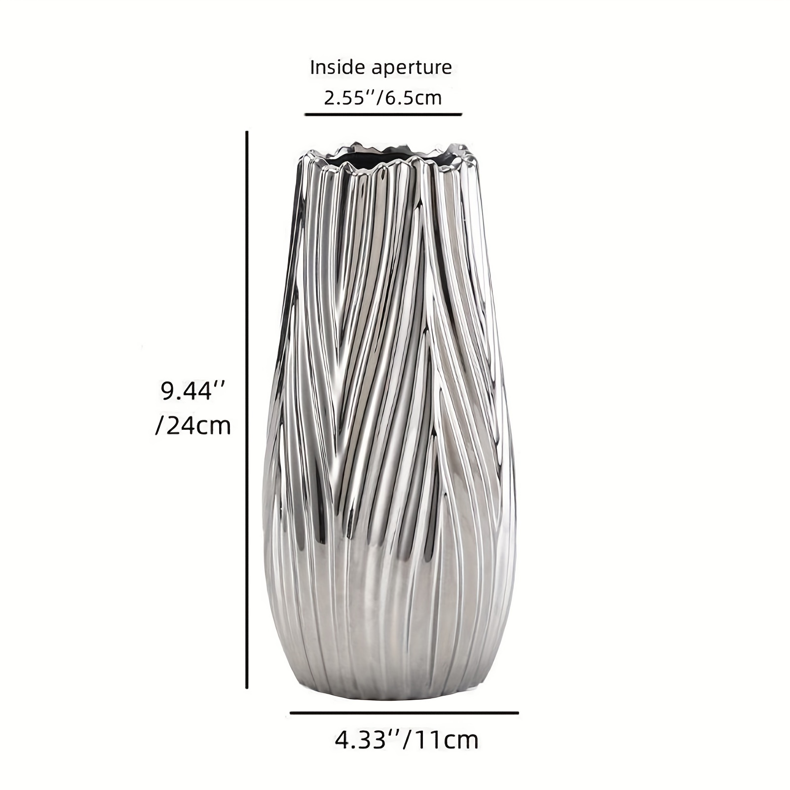 Image of White Ceramic Vase, Modern Vase, Oval Vase, High-legged Porcelain Home Decoration Flower Display, Cylindrical Bouquet Holder Pearl Vase, Silvery Vase