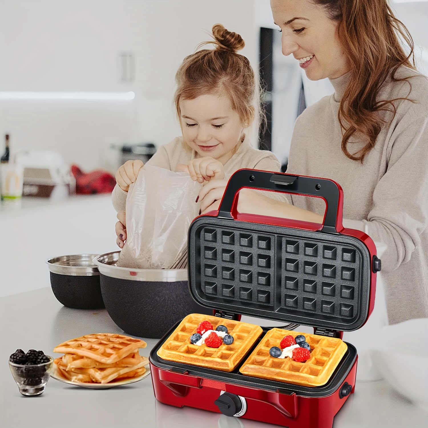 

3 In 1 Sandwich Maker With Non-stick Plates, Indicator Lights, Cool Touch Handle, Perfect For Cooking Breakfast, , Red