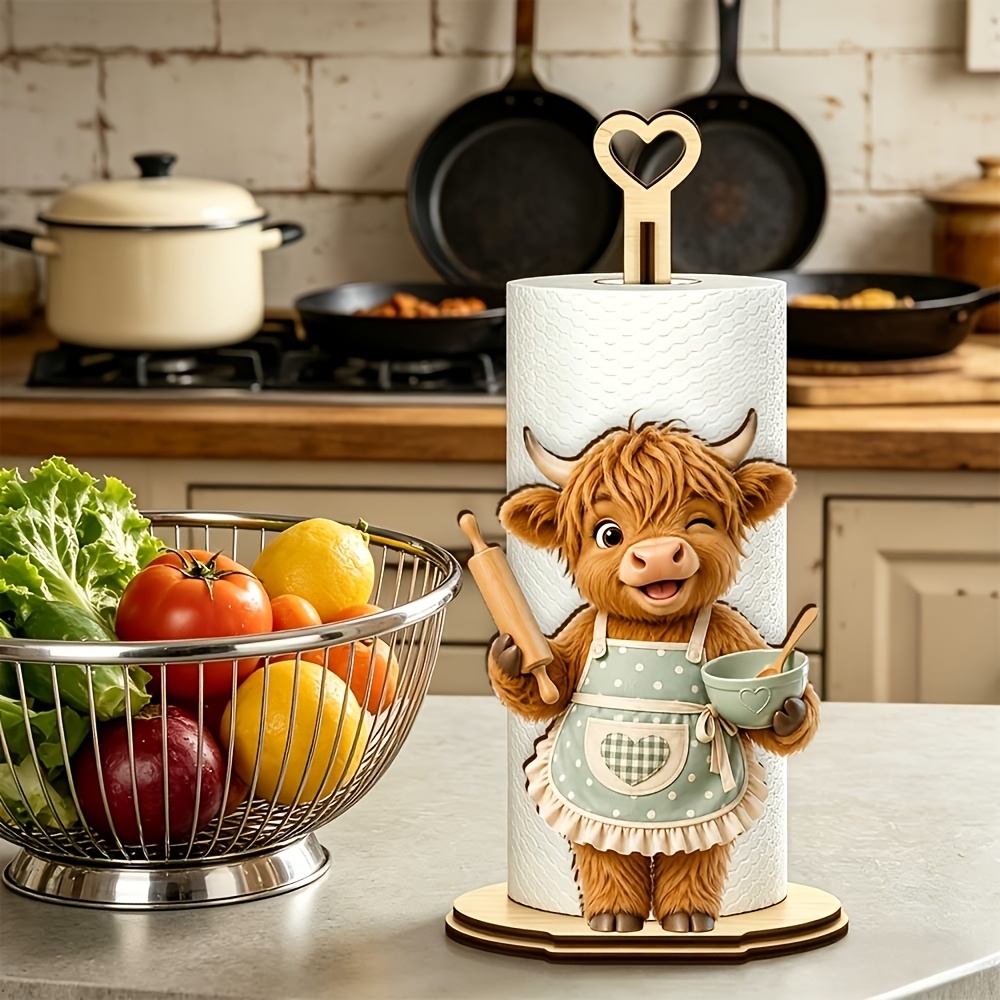 TEMU Cute Calf Wooden Napkin And Tissue Holder - Desktop, Suitable For Kitchen Dining Table Decoration, Stable Stand, Nordic Farmhouse Style Calf
