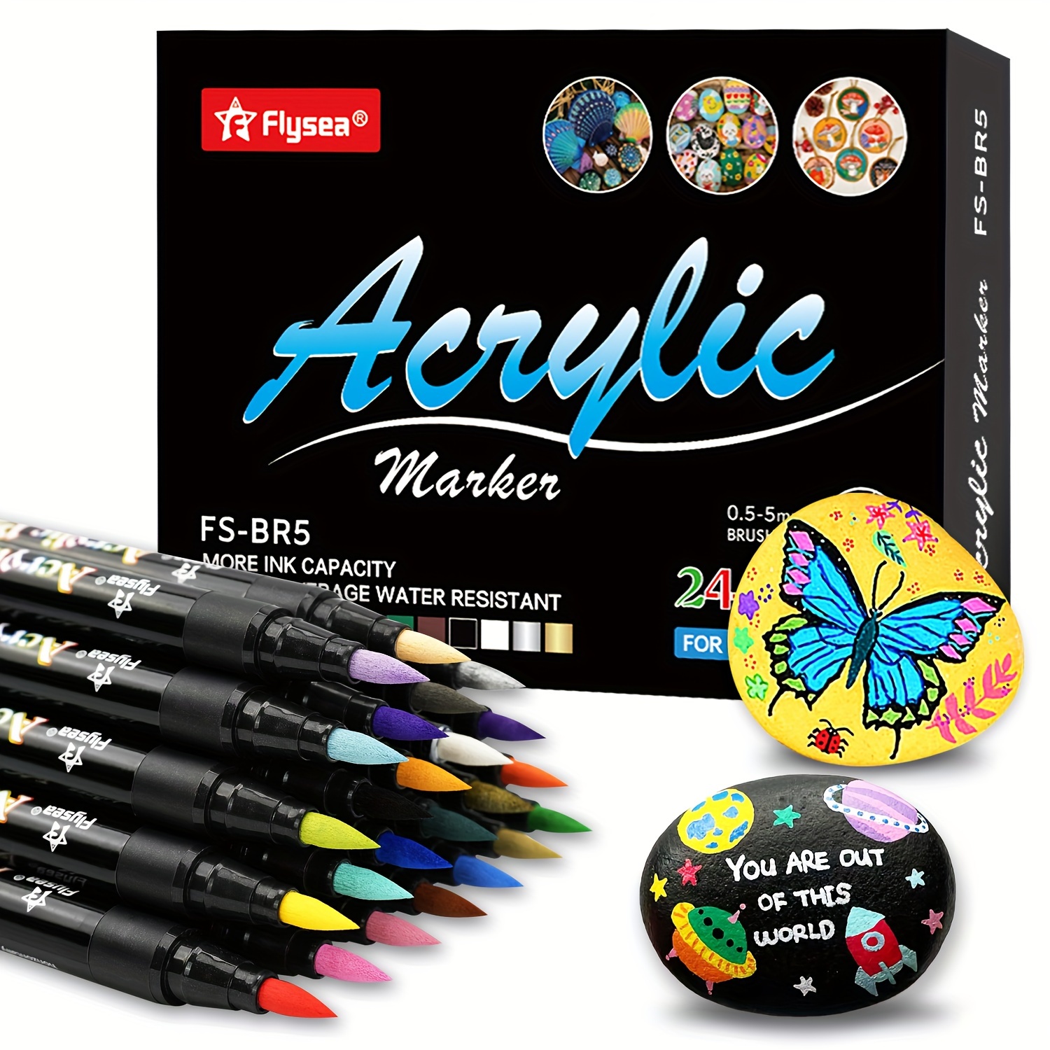 

24pcs Soft Tip Acrylic Markers, Acrylic Markers For Wood, Canvas, Stone, Rock Painting, Glass, Ceramic Surfaces