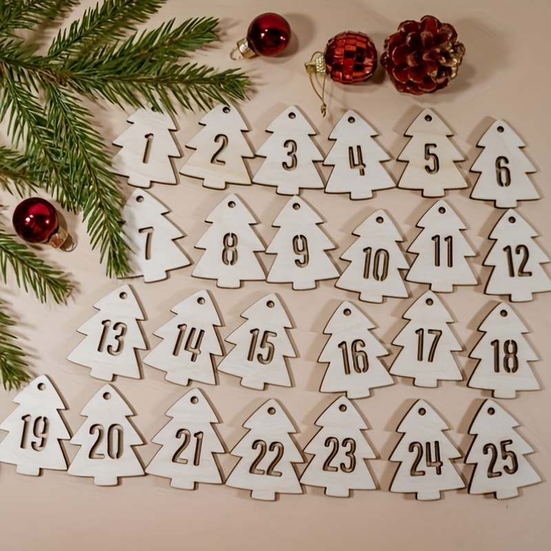 TEMU Numéros de Calendrier de l'Avent en Bois 1-25, Artisanat de Maison de Noël, Convient pour Noël, An, Placement sur Nappe, Étiquettes Cadeaux et