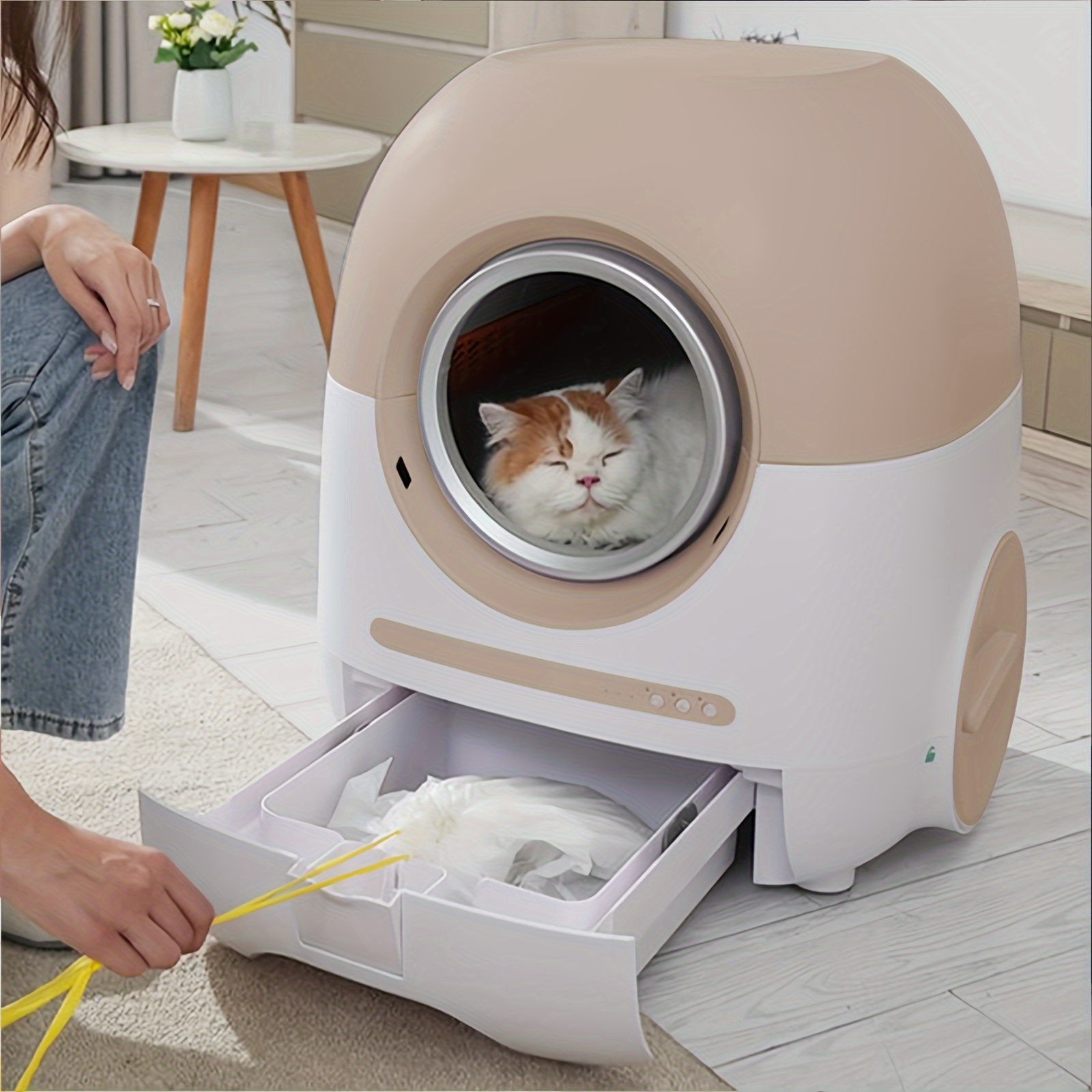 TEMU Automatic Cat Litter Box Self Cleaning, Large Self Cleaning Cat Litter Box For Multiple Cats, Odor Removal With Air Duct/anti-pinch/with Litter Bag/mats, App Control For