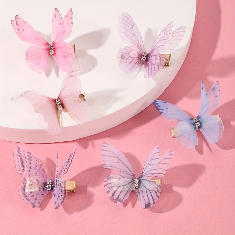 Image of 6pcs Mini Colorful Mesh Hair Clips - Whimsical & Stylish Hair Accessories For Women, Perfect For | Hand-washable Polyester, Animal Theme