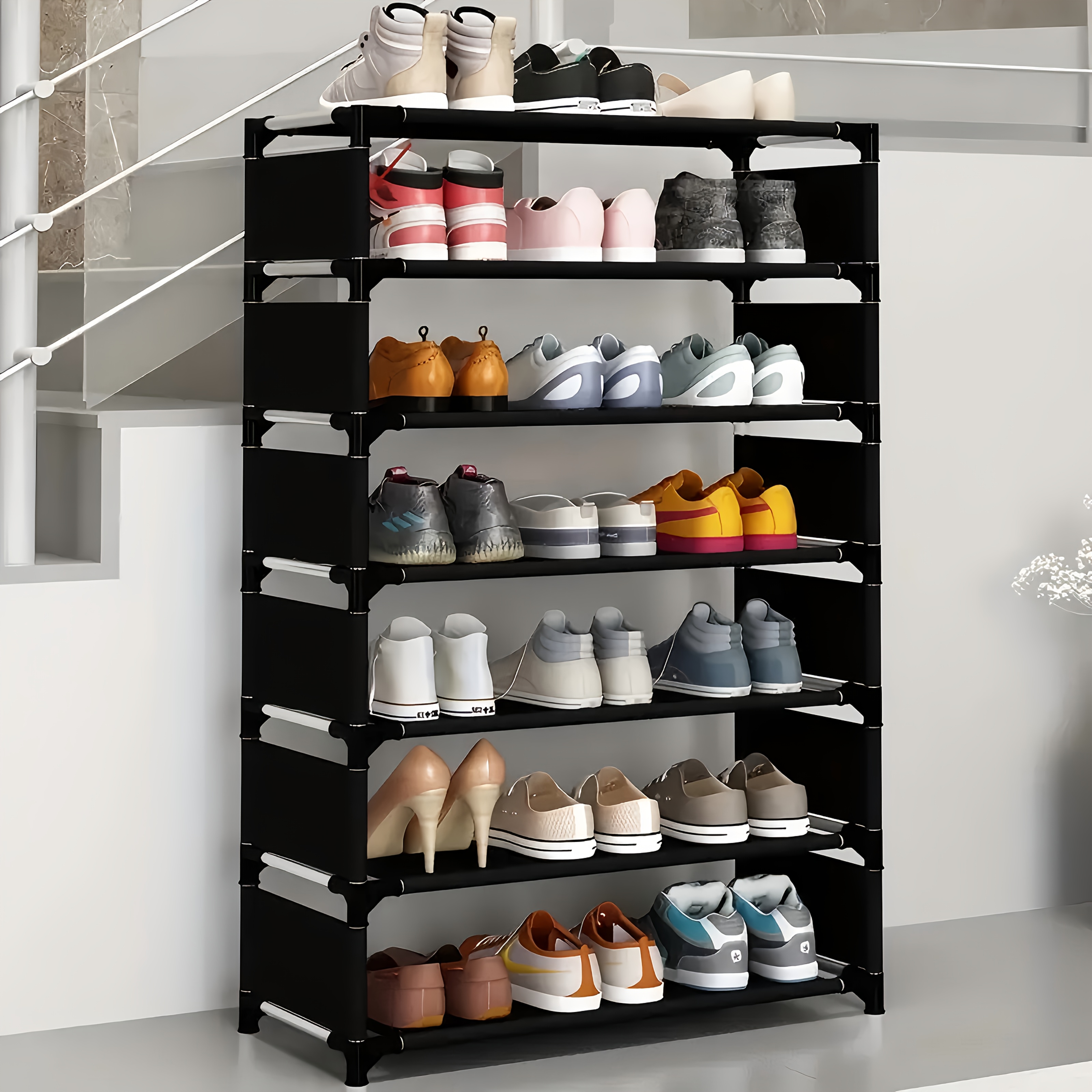 E-shop 1 Stück platzsparendes 5/6/7-stöckiges Schuhregal - Einfach zu montieren, stapelbares und erweiterbares minimalistisches Design mit robuster