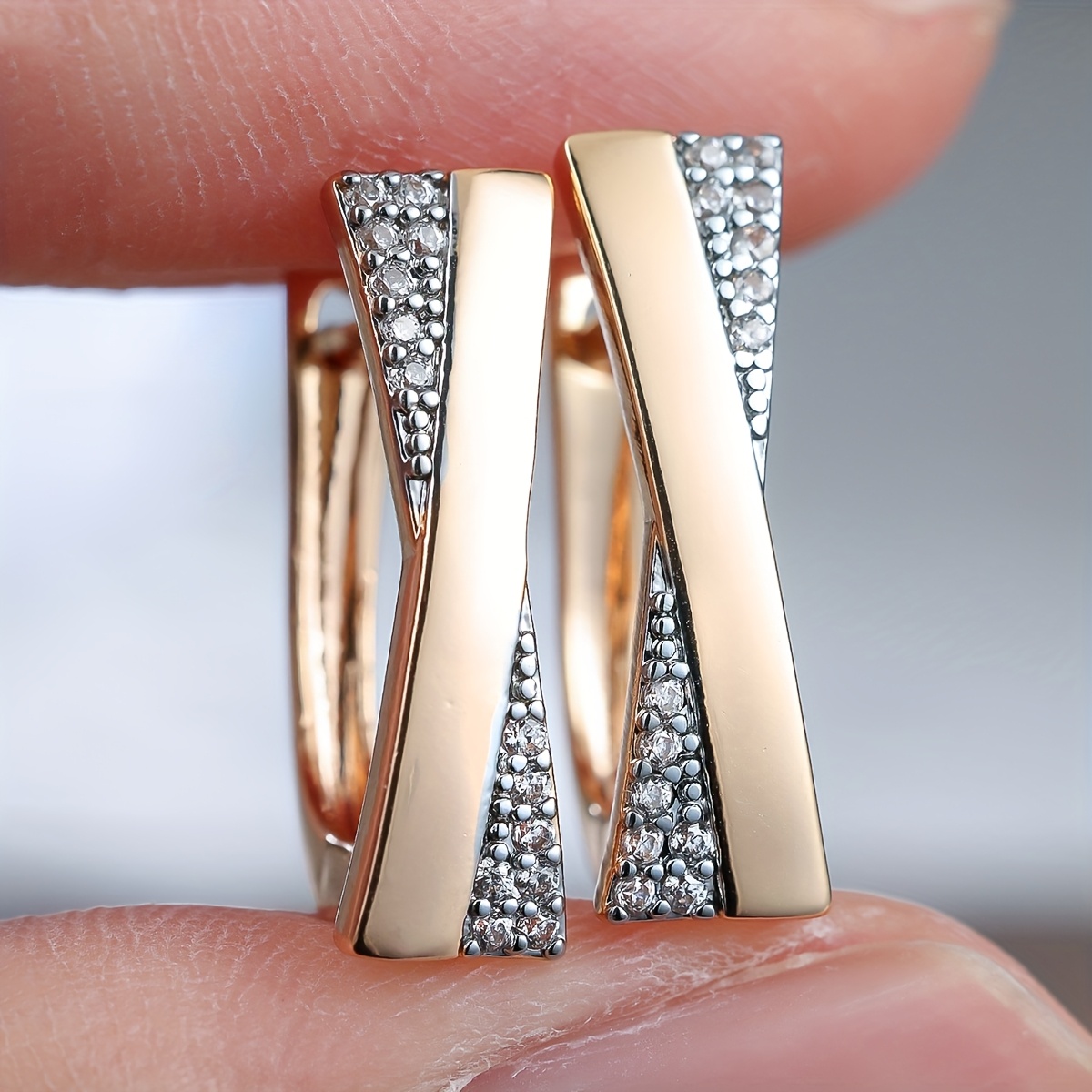 Image of Fashion Golden Color Elegant Synthetic Synthetic Zirconia Drop Earrings Cross Earrings Romantic Jewelry For Pretend Play