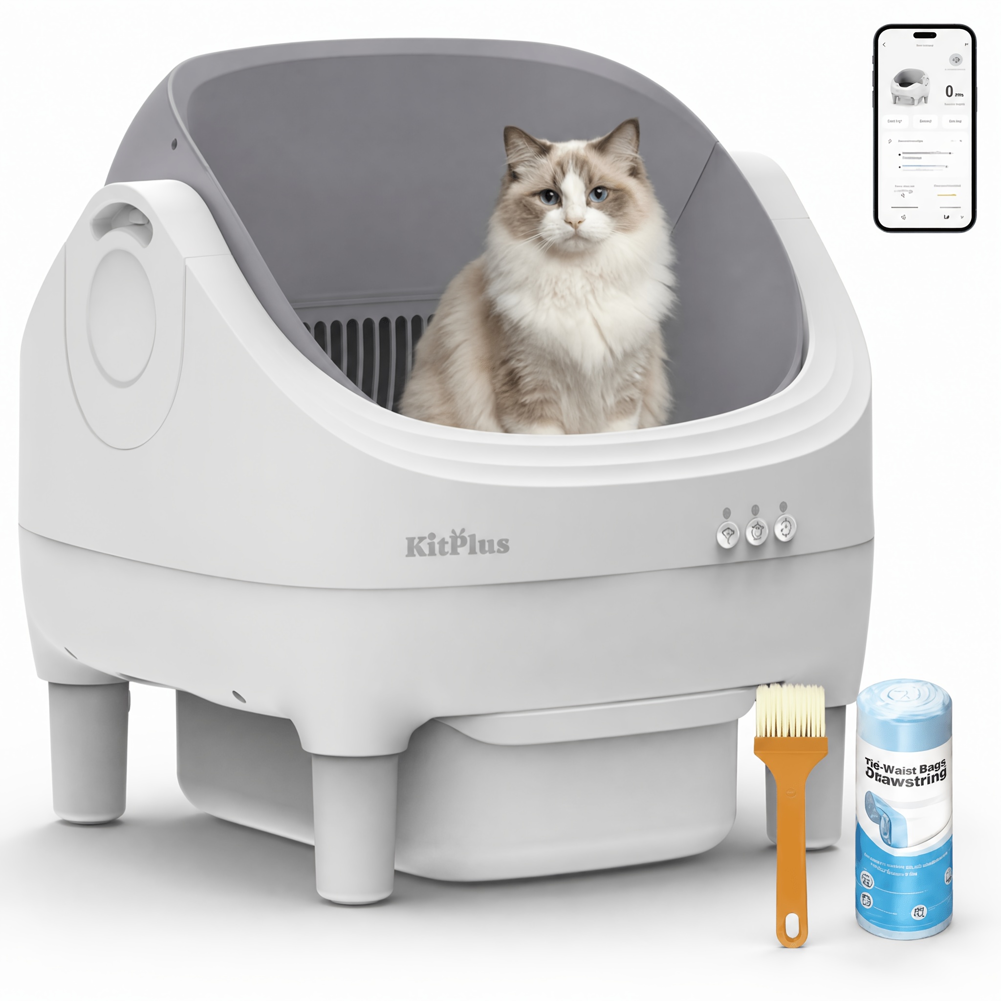 TEMU Self Cleaning Litter Box, Automatic Cat Litter Box With App Control, 10l Large Capacity Waste Bin Includes Trash Bags, & Kitten Safe, For Multiple Cats