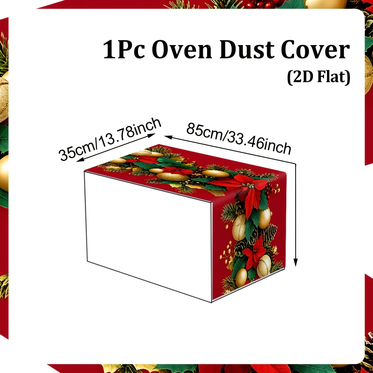 TEMU Housse de micro-ondes de Noël 1 pièce avec Poinsettia rouge et boule dorée - Convient pour micro-ondes, cuisinière, four, housse -poussière,