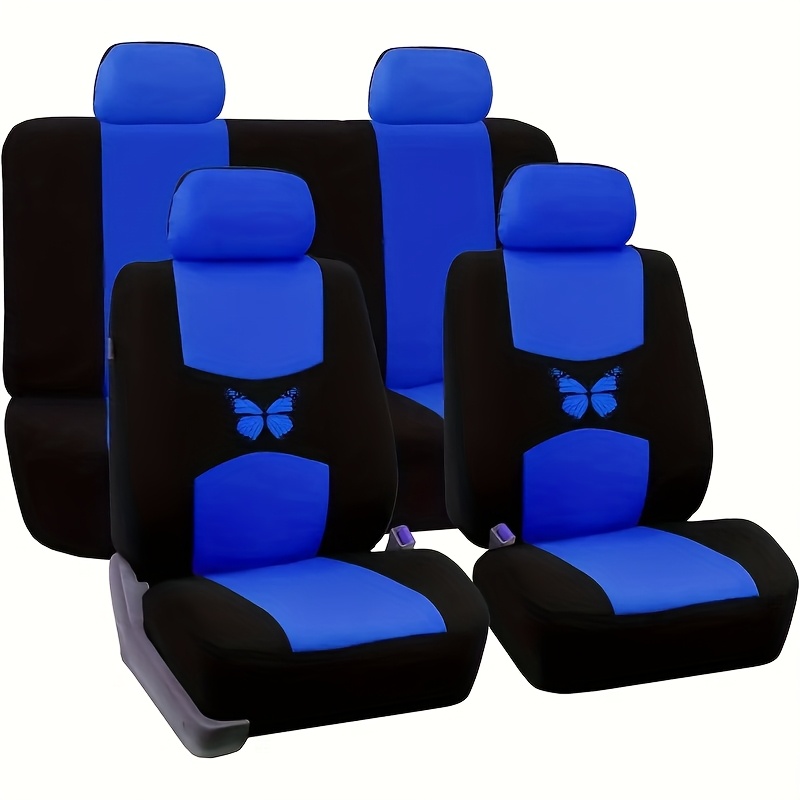 TEMU Fundas para Asientos de Auto de 5 Piezas con Estampado de Transferencia Térmica de Mariposas, Ajuste para Sedanes. 2 Fundas para Asientos