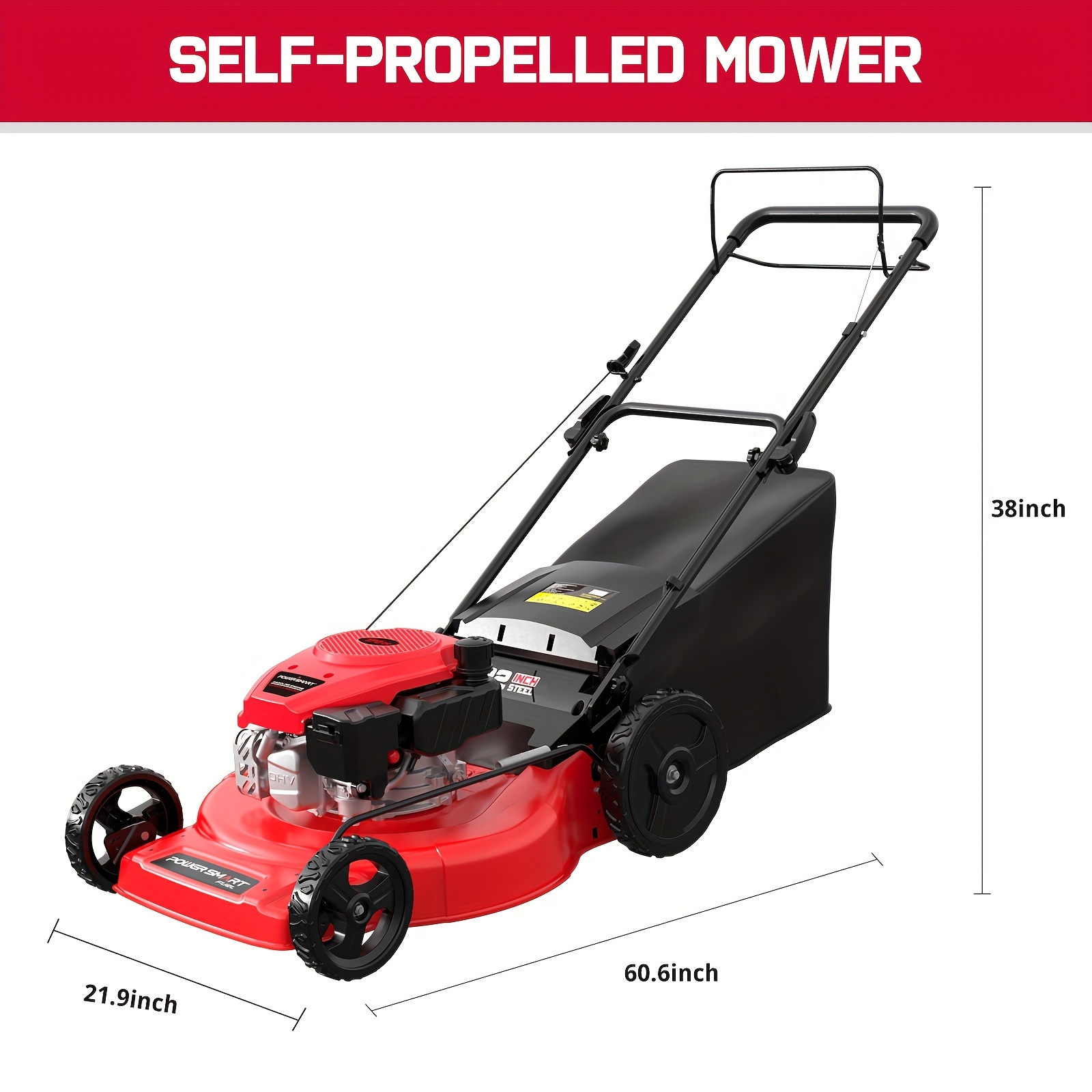 22in 168cc red gas engine self propelled lawn mower in Temu
