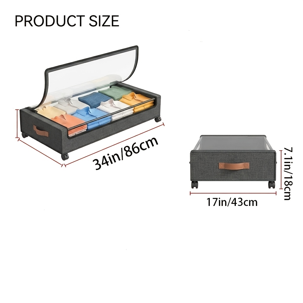 1/2 Pack Of Wheeled Under Bed Storage Box, Under Bed Storage Box, Under Bed Shoe Rack Organizer, Metal Drawer Under Wheel Bed for Clothes, Blankets, Shoes,, Books, Bedding, Under-Bed Storage