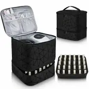 everyday geometric patterned nail polish organizer bag double layer case with dividers for nail tools dryer waterproof pu material perfect gift for women moms and girls travel makeup storage geometric pattern bag bag nail polish organizer storage details 4