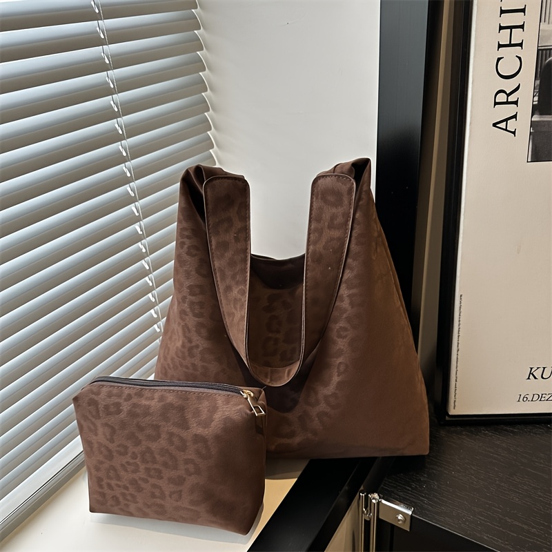 TEMU Set borsa da donna con stampa leopardata per - Borsa tote e borsa a spalla di grande capacit� con portamonete abbinato, adatta per lavoro,