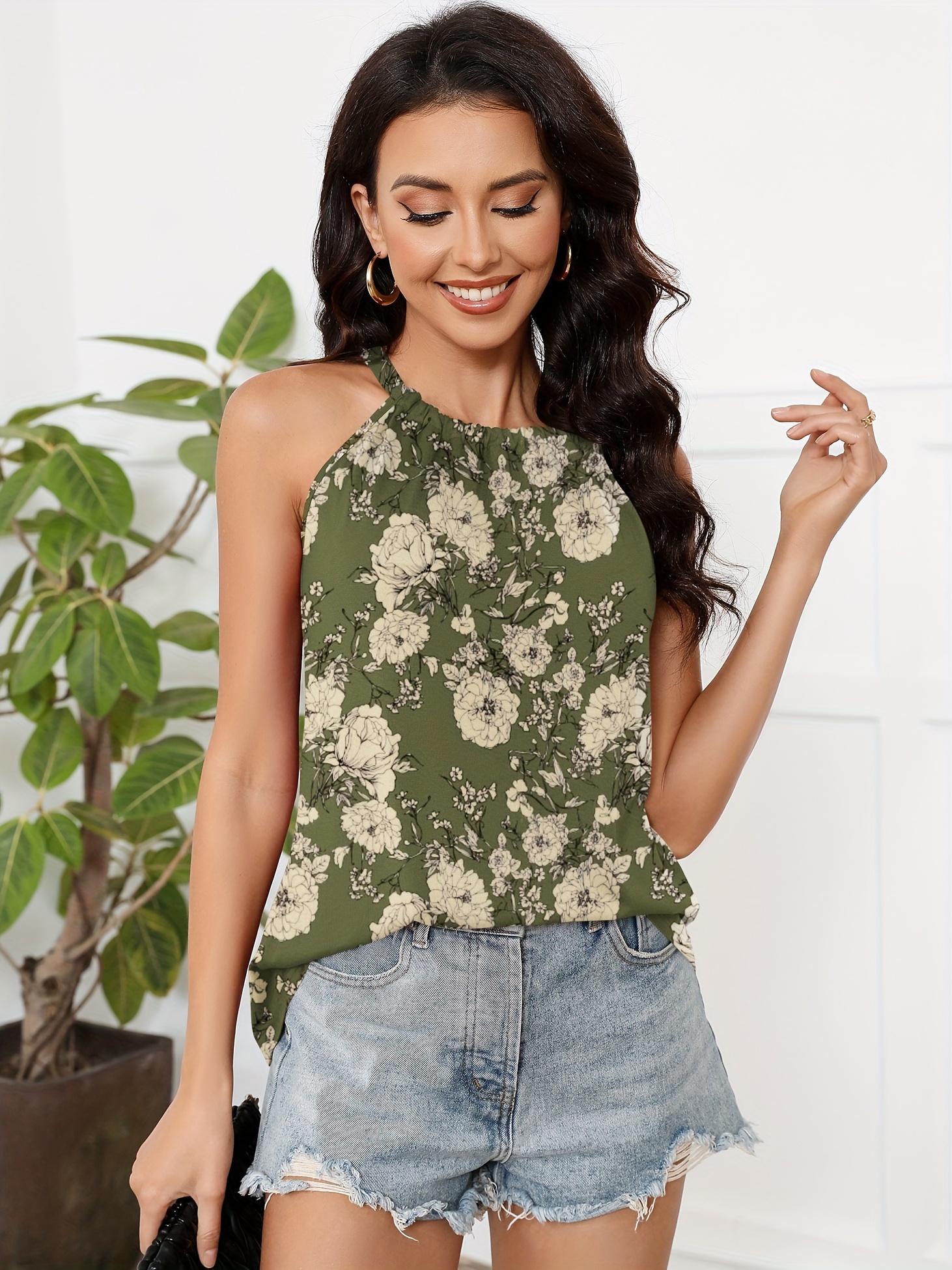 women's summer halter tank tops loose fit floral print - Temu