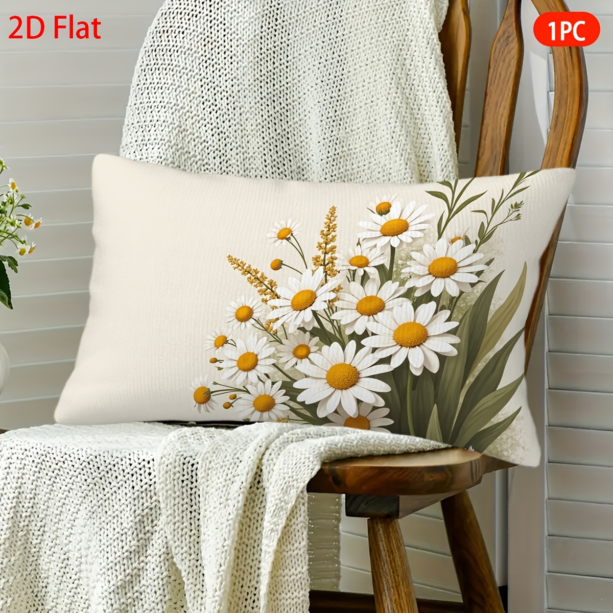 TEMU 2D, 1 pieza, de cojín decorativo, de almohada de felpa corta con floral de margaritas, Accesorio para el hogar, Decoración del hogar, Decoración