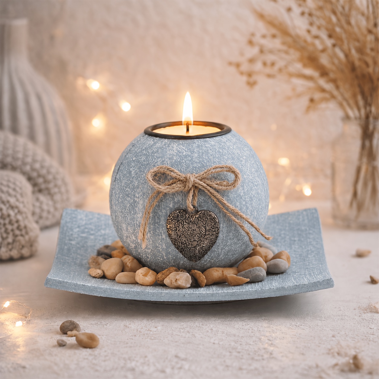TEMU 1pc Wooden Love Candlestick Holder, Gray White Romantic European Style Candle Holder For Home Decor Indoor Crafts Wedding Gift, Religious Theme