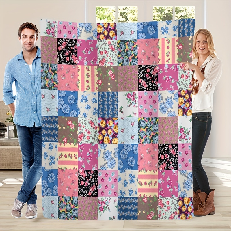 

1pc Patchwork Blanket, Flannel, -, , , -tear, , For Sofa, Bed, , , , , - 200-250g