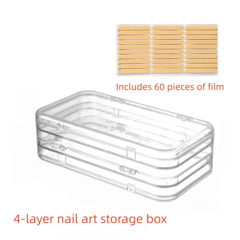 TEMU Boîte de rangement portable tripliée transparente pour ongles à , 1 pièce, étui à quatre couches de grande capacité avec 60 films | Boîte de