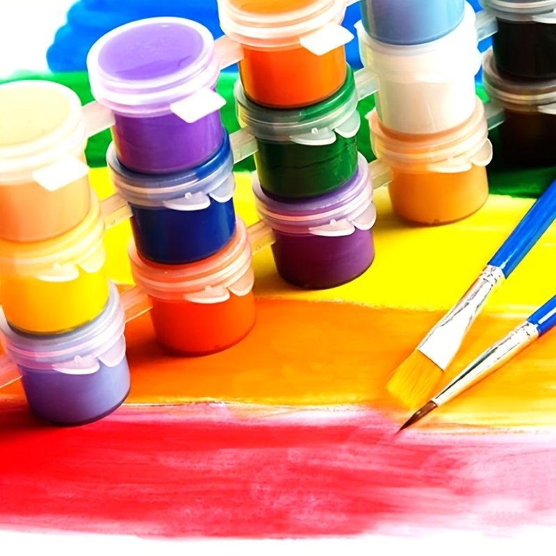 A Set of 12 Acrylic Paint Colors with 2 Paintbrushes, Suitable for School Art Projects And Crafts, Including a Set of Oil Painting Brushes.